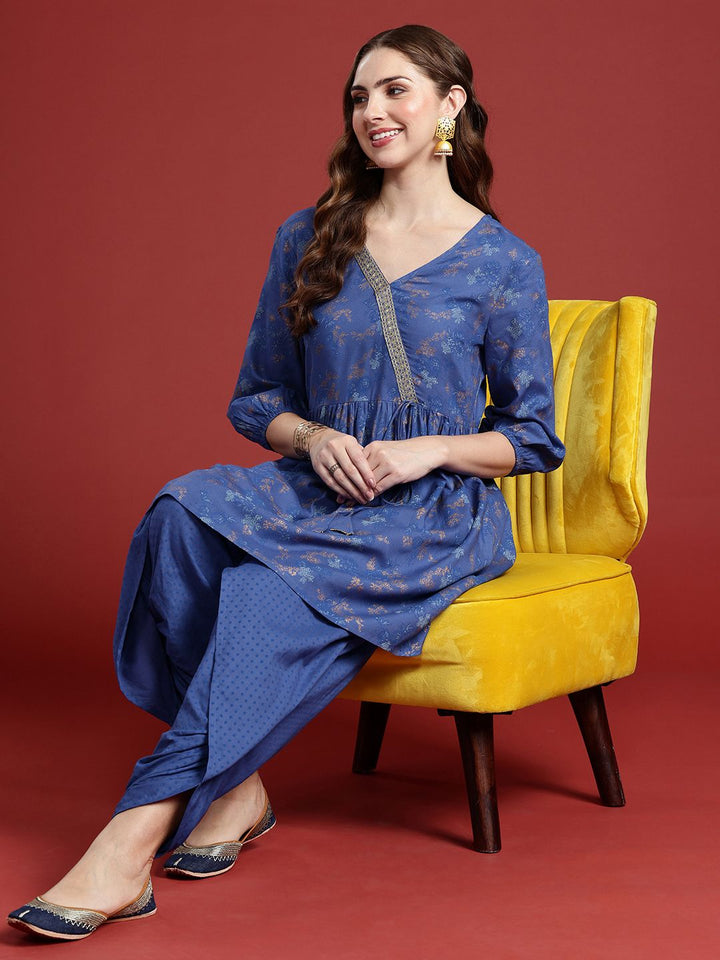 Anouk Women Floral Printed Angrakha Kurta With Dhoti Pants
