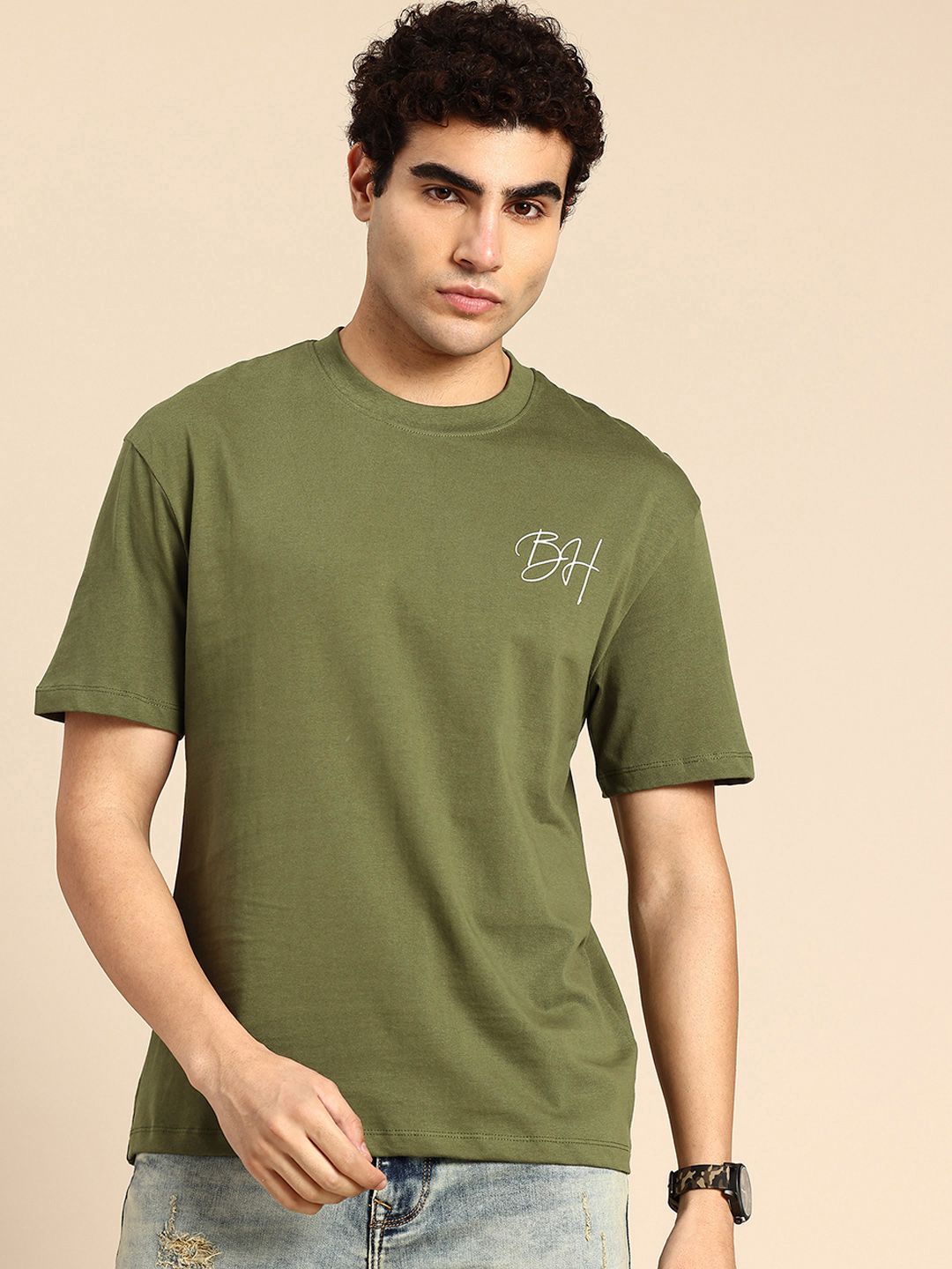 Being Human Brand Logo Printed Drop-Shoulder Sleeves Pure Cotton Easy Fit T-shirt