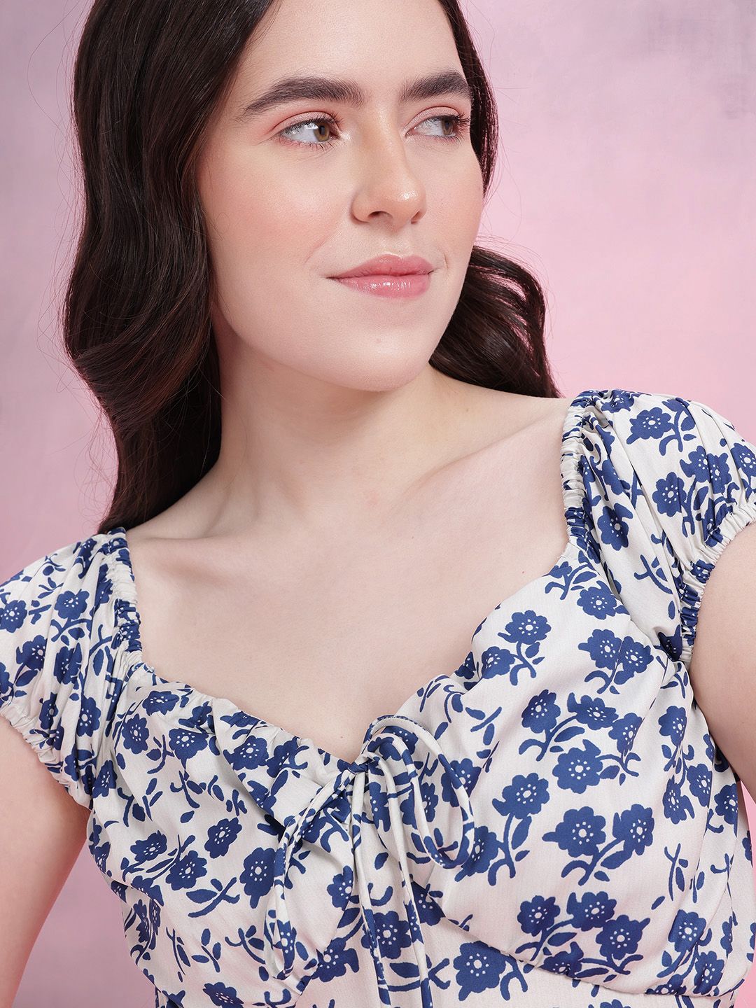 DressBerry Tie-Up Neck Floral Print Empire Dress