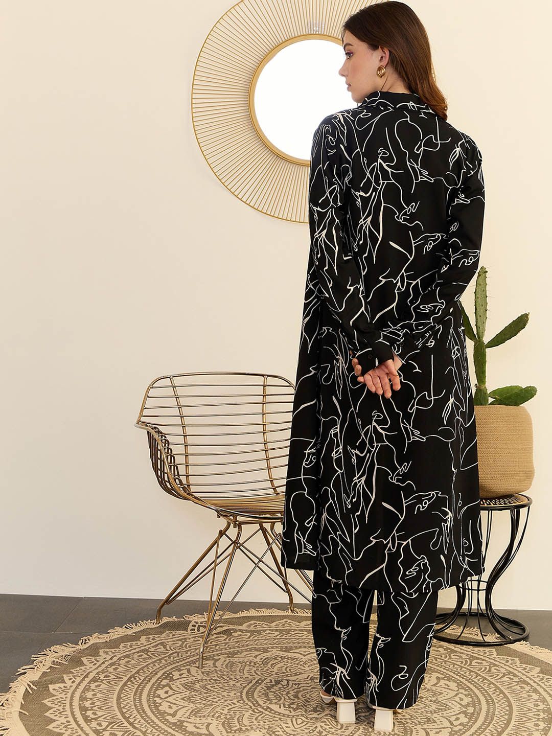 Berrylush Printed Longline Shirt With Trousers Co-Ords