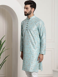 SOJANYA Floral Woven Design Mandarin Collar Silk Cotton Kurta