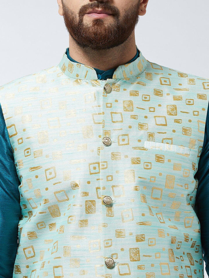 SOJANYA Mandarin Collar Straight Kurta with Churidar with Printed Nehru Jacket