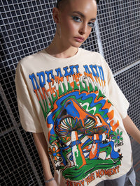 SASSAFRAS Graphic Printed Drop-Shoulder Oversized Pure Cotton T-shirt