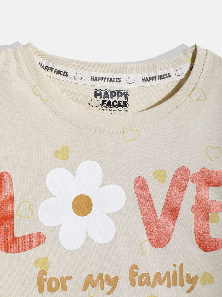 Happy Faces Girls Typography & Conversational Printed Pure Cotton T-shirt