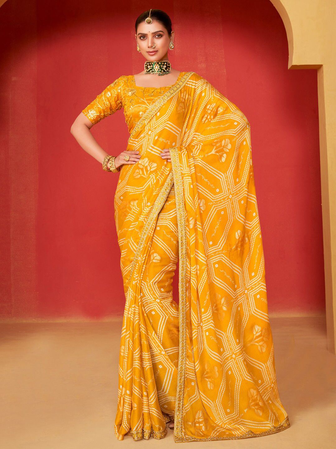 Saree mall Ethnic Motifs Printed Sequinned Pure Chiffon Sarees