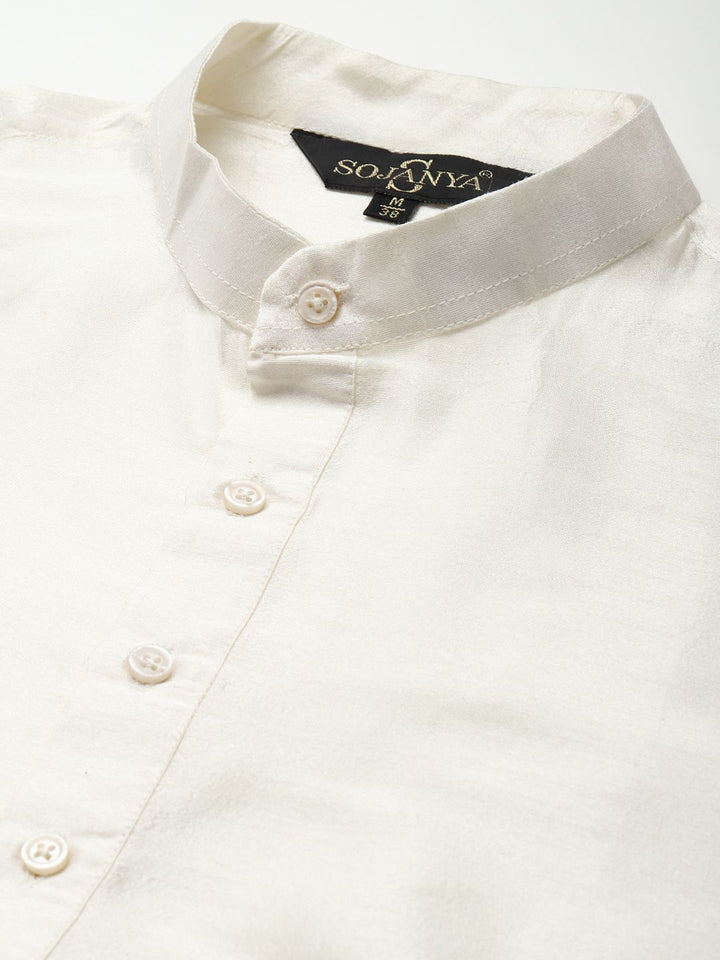 SOJANYA Lelaki Off White Motif Etnik Sulam Kurta Bersama Piyama
