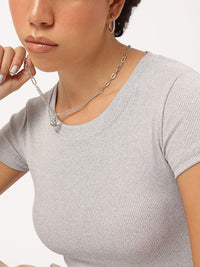 DressBerry Staple Textured Ribbed Crop T-shirt