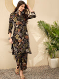KALINI Floral Printed Mandarin Collar Straight Kurta With Trousers