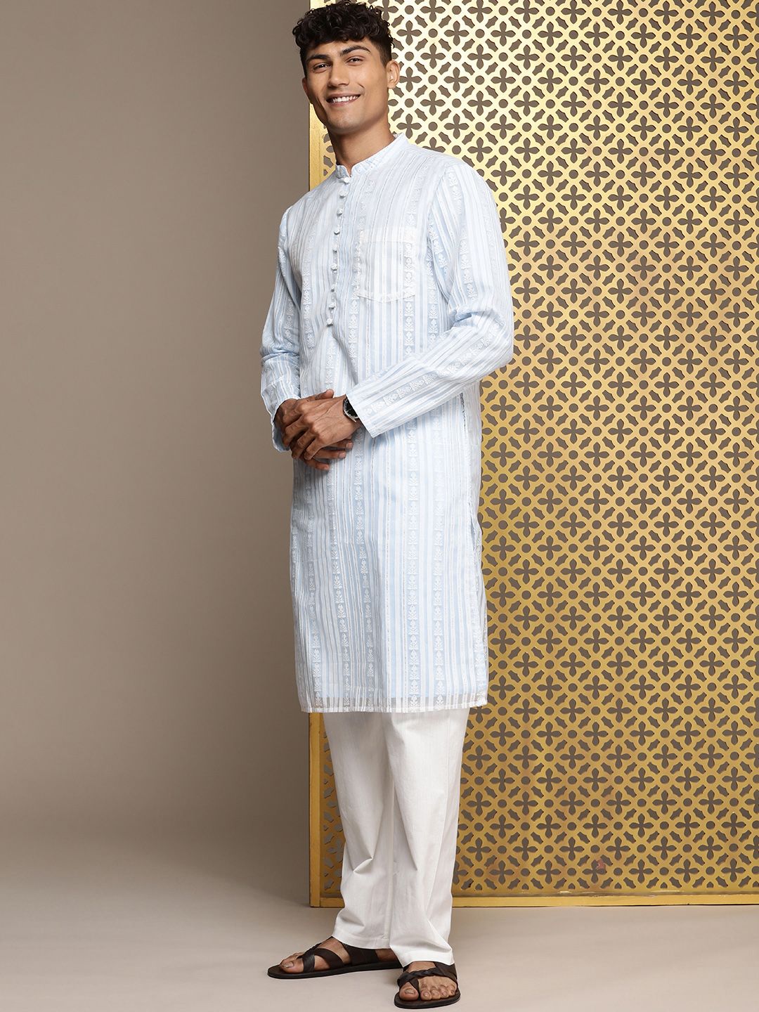 House of Pataudi Long Sleeves Striped Jashn Kurta