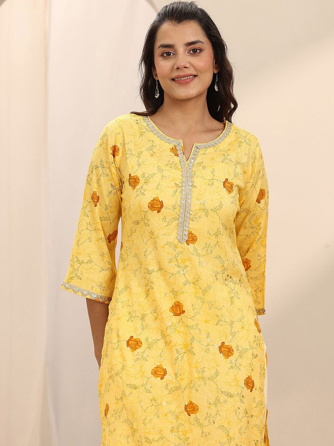 Libas Women Floral Printed Regular Sequinned Kurta with Salwar & With Dupatta