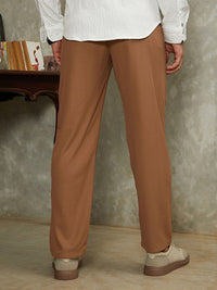 Campus Sutra Micro-Waffle Men Relaxed Fit Mid-Rise Comfort Trousers