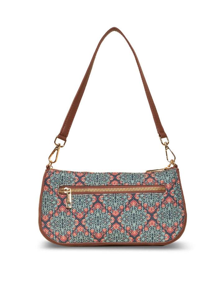 ZOUK Blue Printed Structured Baguette Sling Bag