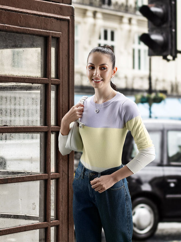 AND Lavender & Yellow Colourblocked Top