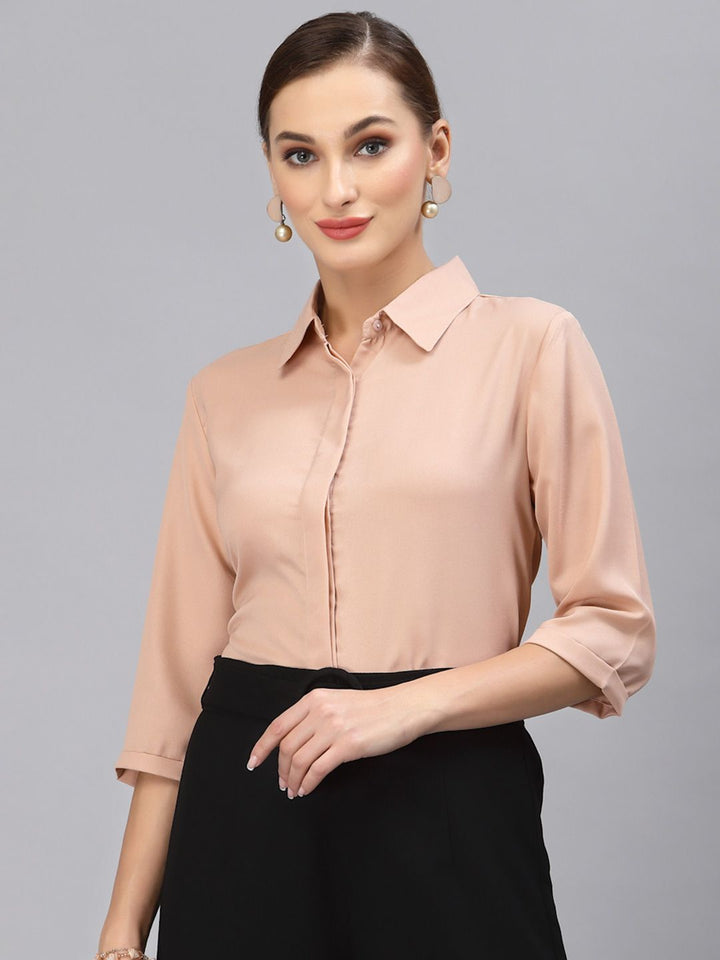 Style Quotient Women Nude-Coloured Solid Smart Casual Shirt