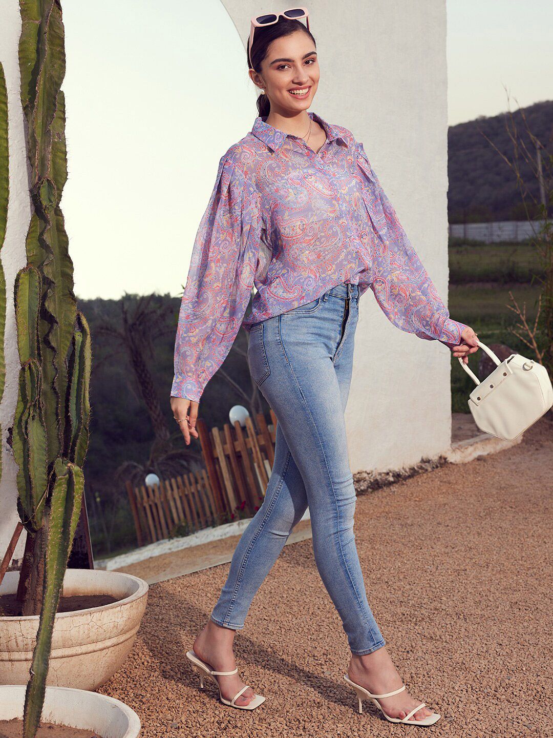 STREET 9 Lavender Comfort Paisley Printed Casual Shirt