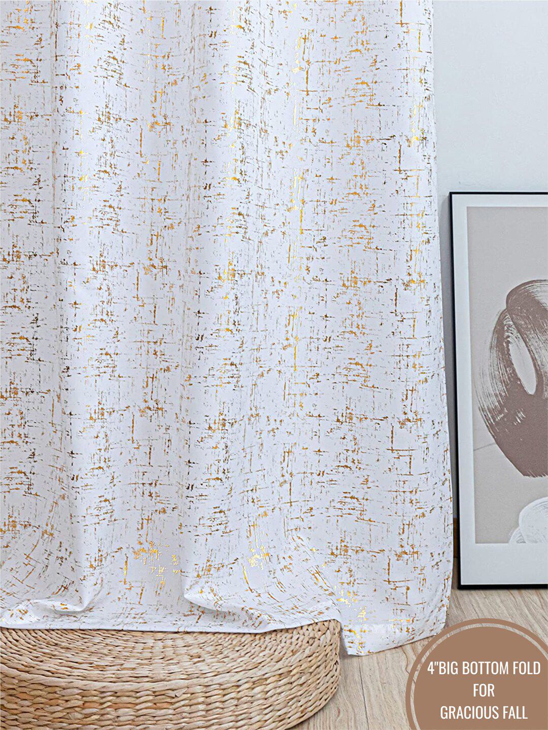 URBAN SPACE White & Gold-Toned Black Out Long Door Curtain