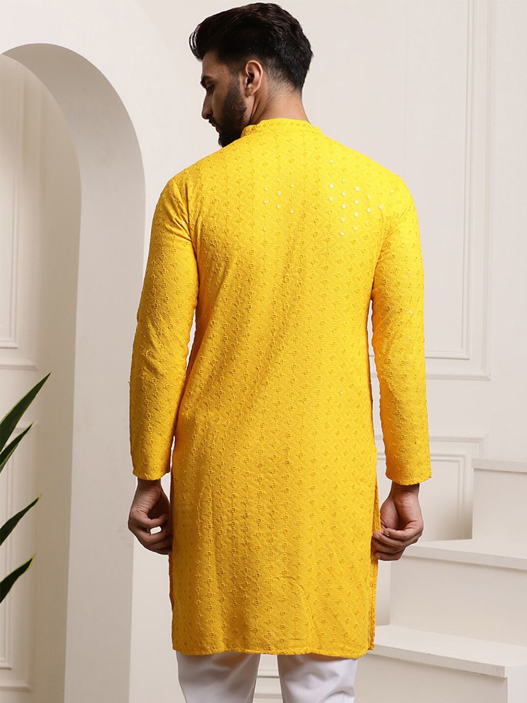 SOJANYA Ethnic Embroidered Sequined Pure Cotton Straight Kurta