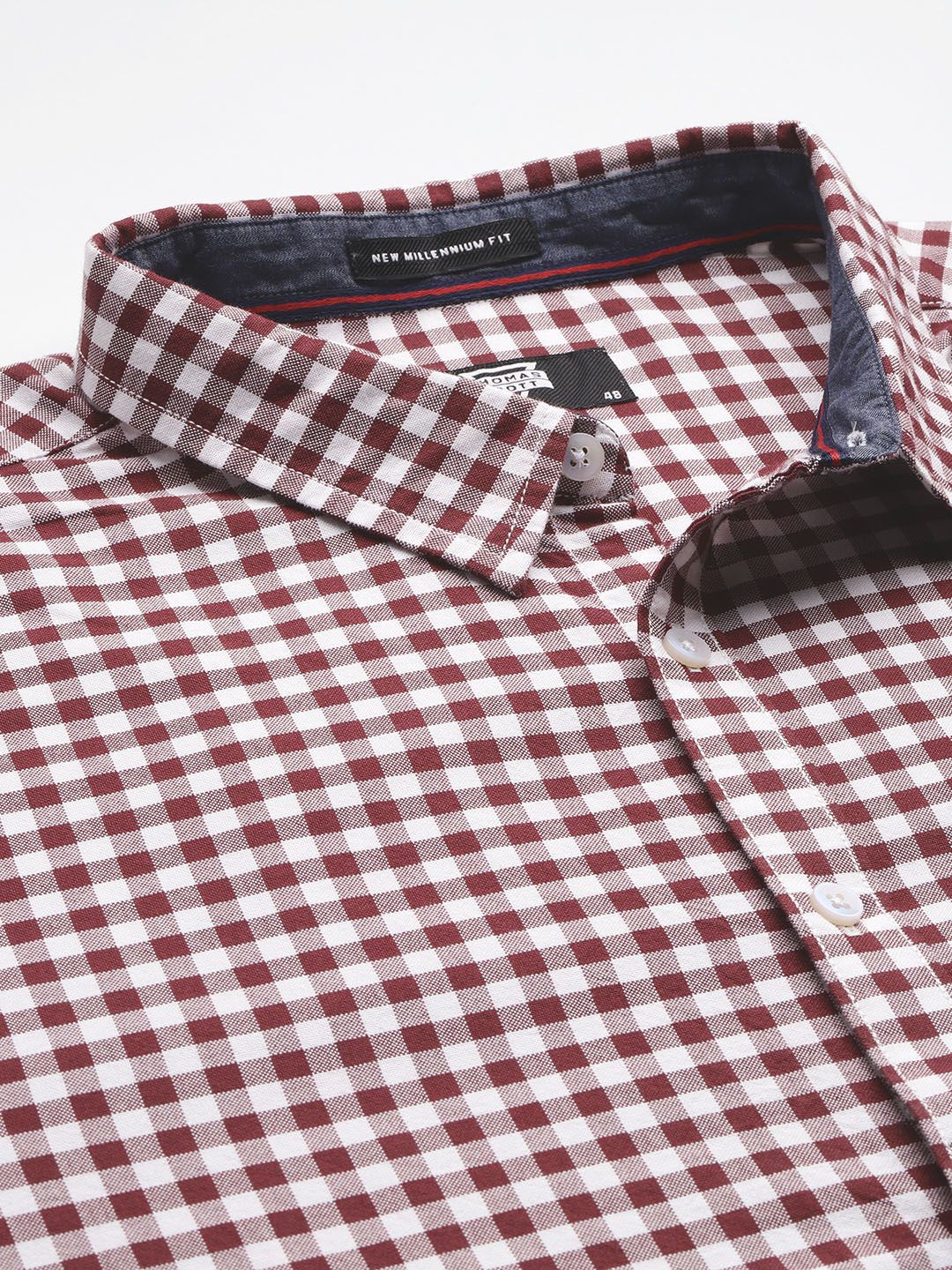 Thomas Scott Men Classic Slim Fit Gingham Checks Checked Casual Shirt