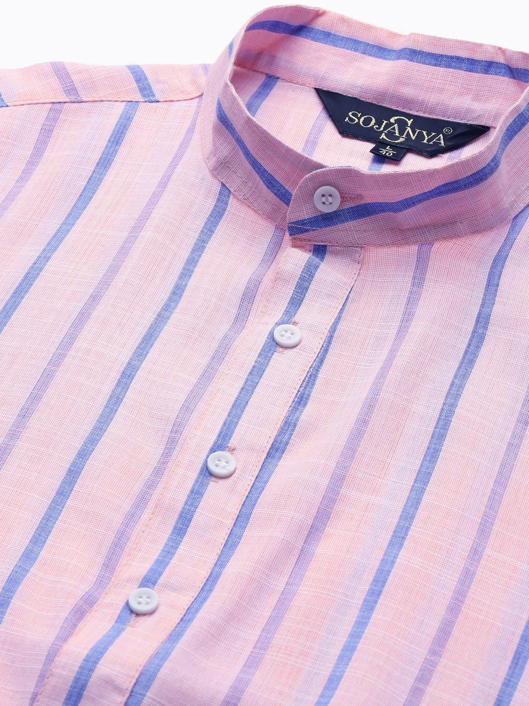 SOJANYA Men Pink & Blue Pure Cotton Striped Kurta