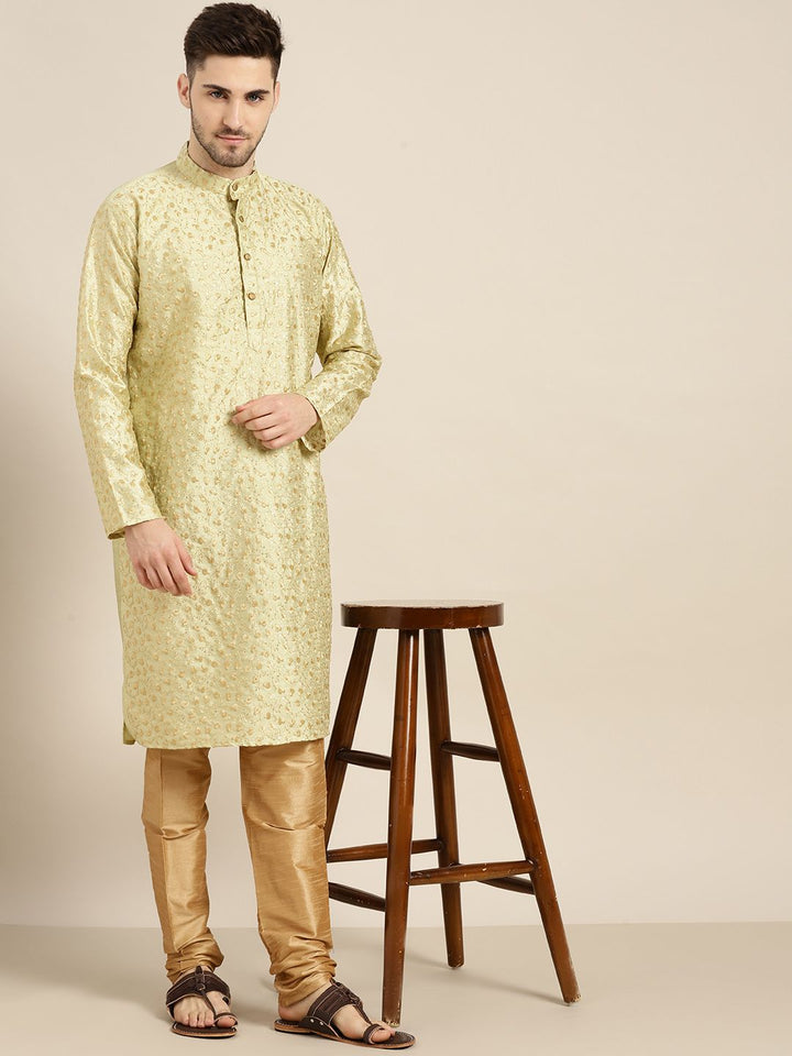 SOJANYA Men Green & Gold-Toned Floral Kurta