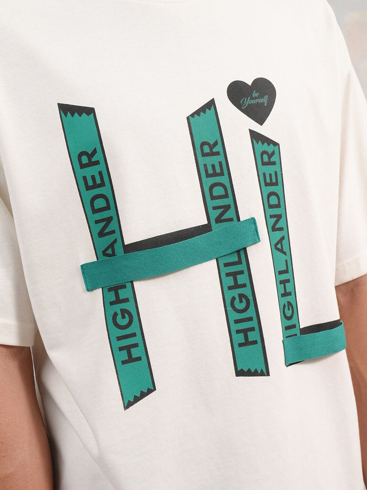 HIGHLANDER Typography Puff Printed Round Neck Oversized T-shirt