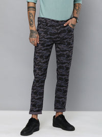 The Indian Garage Co Men Charcoal Grey Camouflage Printed Slim Fit Chinos