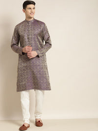 SOJANYA Ethnic Motif Woven Design Mandarin Collar Straight Kurta With Churidar