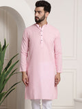 SOJANYA Men Pink Thread Work Dobby Kurta