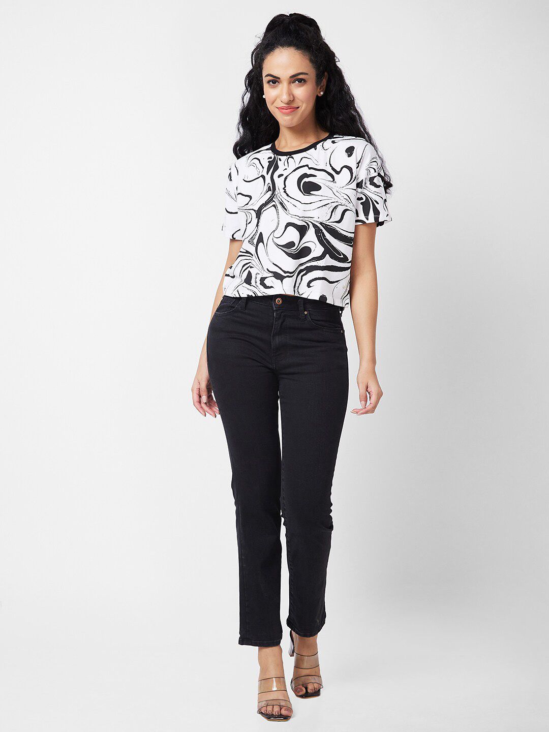 SPYKAR Abstract Printed Round Neck Cotton Boxy T-shirt