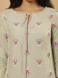 W Floral Printed Tie-Up Neck A-Line Kurta with Trouser