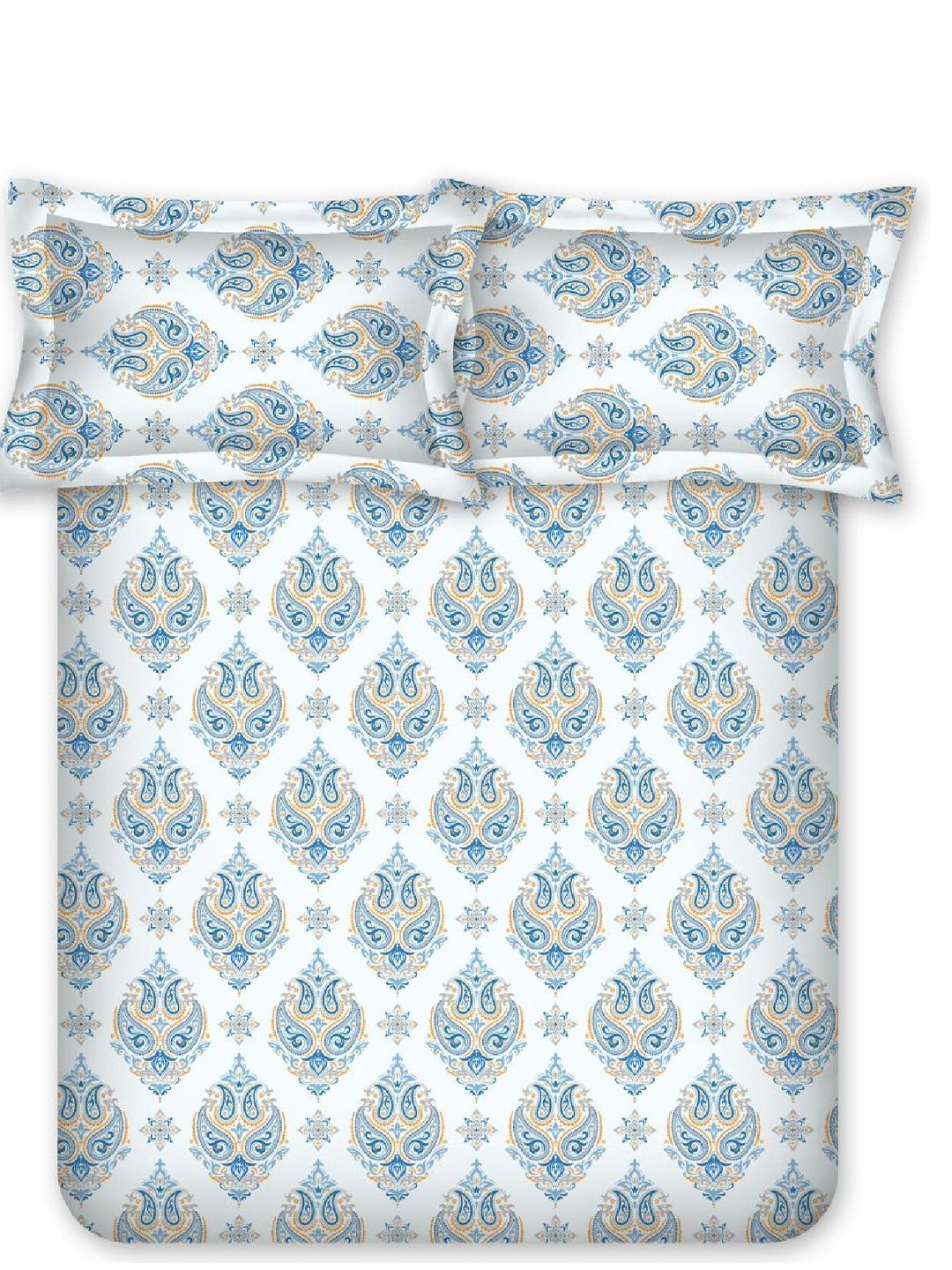 BOMBAY DYEING Cardinal Blue Floral Printed Cotton 120 TC Queen Bedsheet Set 2.54 x 2.24m