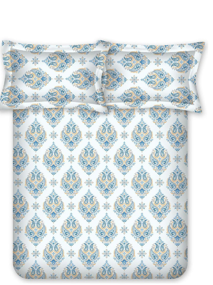 BOMBAY DYEING Cardinal Blue Floral Printed Cotton 120 TC Queen Bedsheet Set 2.54 x 2.24m