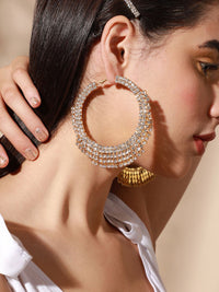SOHI Silver-Plated Designer Contemporary Hoop Earrings