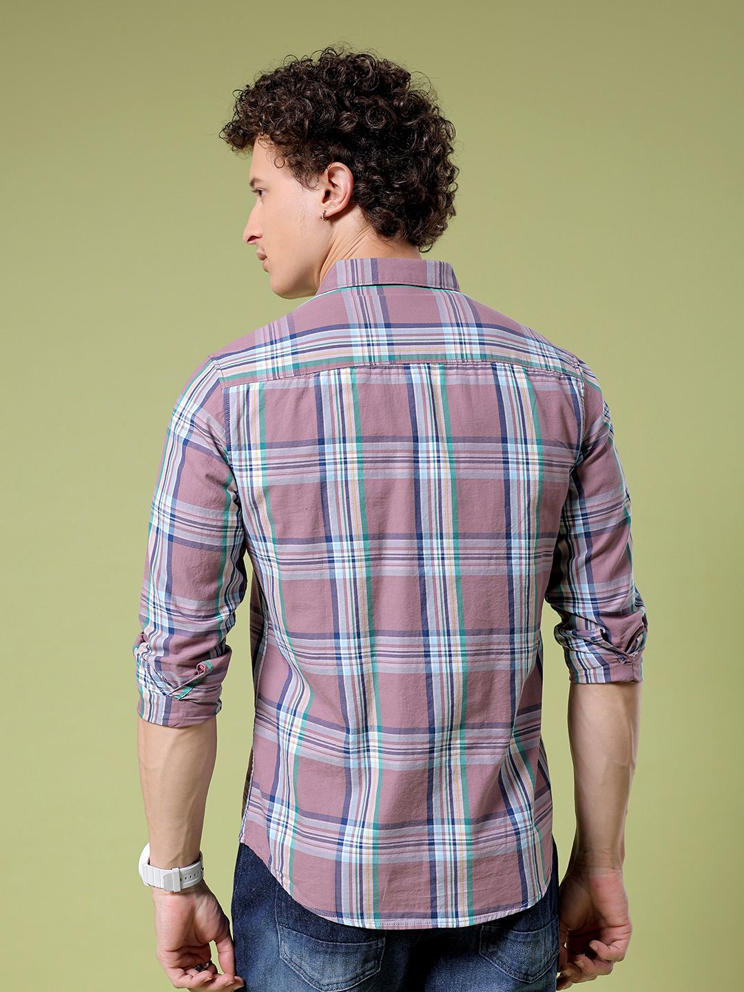 The Indian Garage Co Slim Fit Tartan Checks Opaque Twill Cotton Casual Shirt