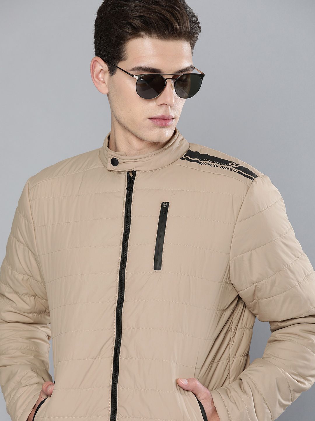 The Indian Garage Co Men Zip-Front Puffer Jacket with Zipper Pockets