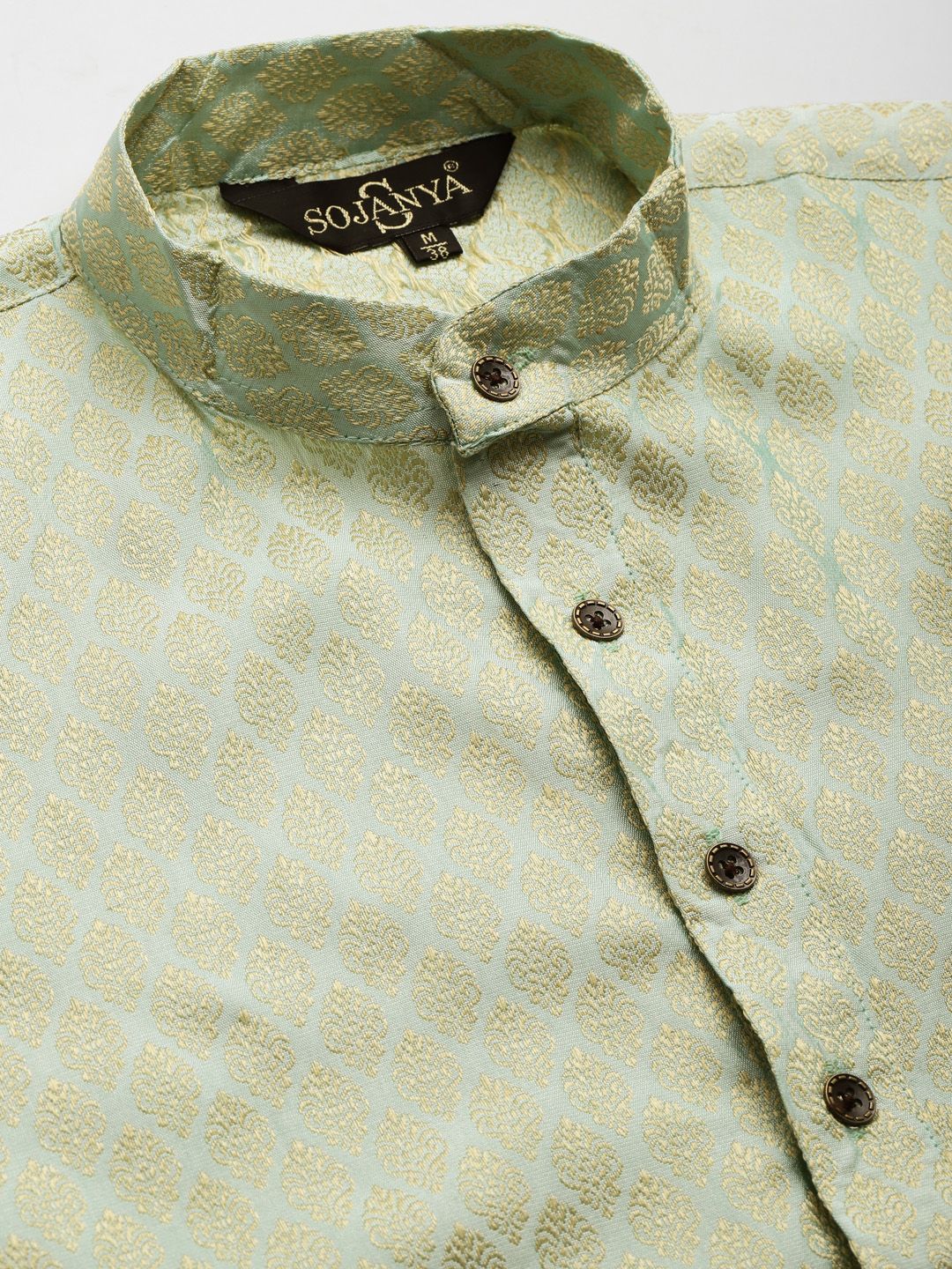 SOJANYA Men Green & Maroon Ethnic Motifs Kurta with Churidar & Nehru Jacket