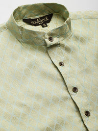 SOJANYA Men Green & Maroon Ethnic Motifs Kurta with Churidar & Nehru Jacket