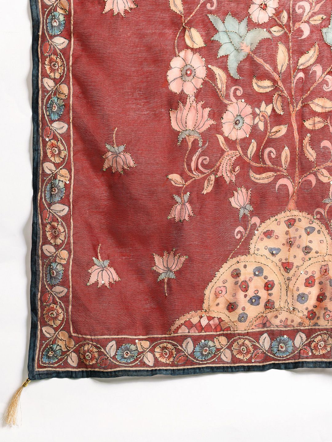 Indo Era Ethnic Motifs Embroidered Thread Work Chanderi Silk Kurta With Trousers & Dupatta