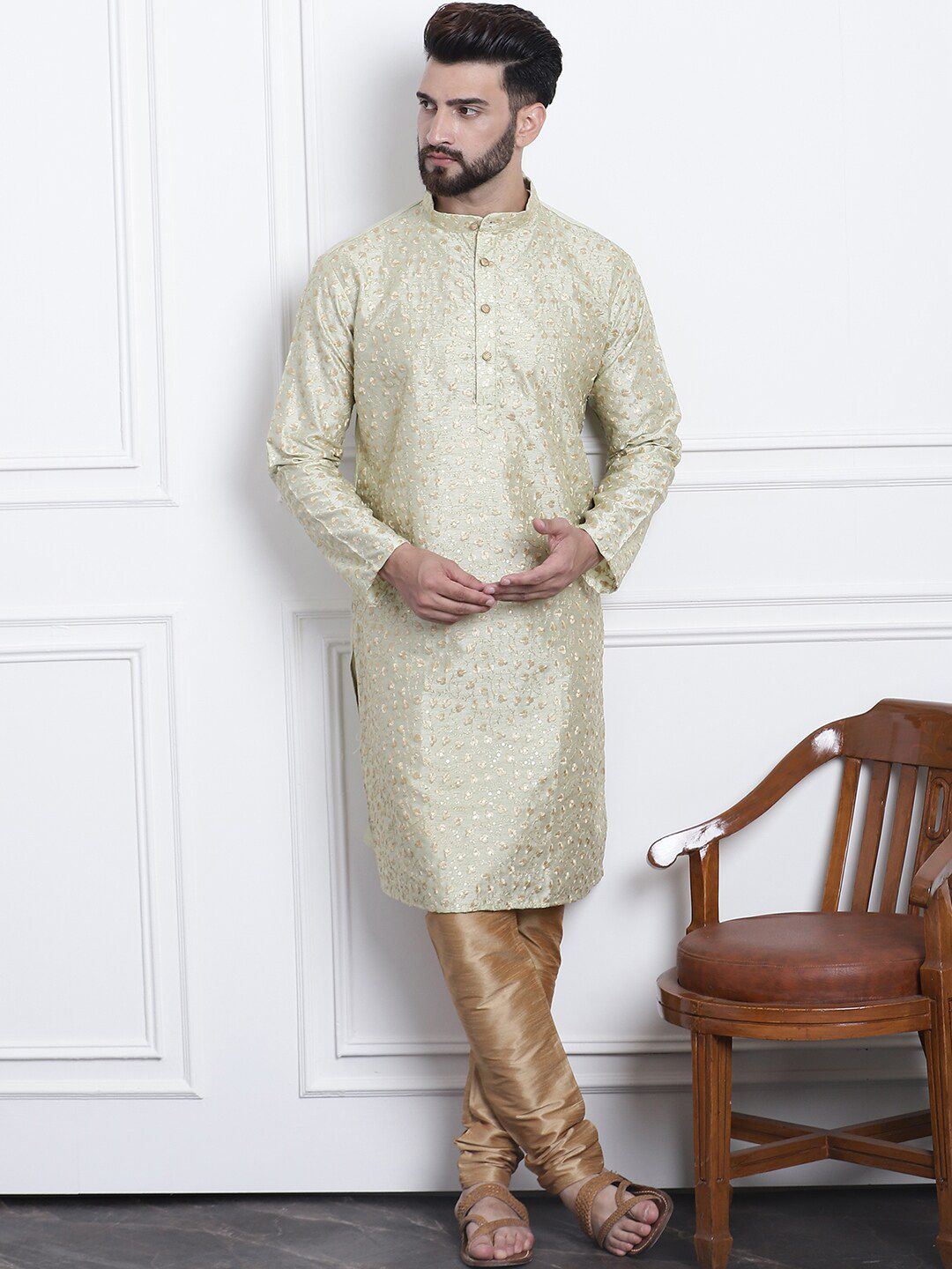 SOJANYA Kurta Lurus Kolar Mandarin Sulam Bunga