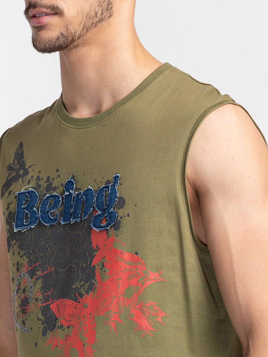 Being Human Graphic Printed Round Neck Sleeveless T-shirt
