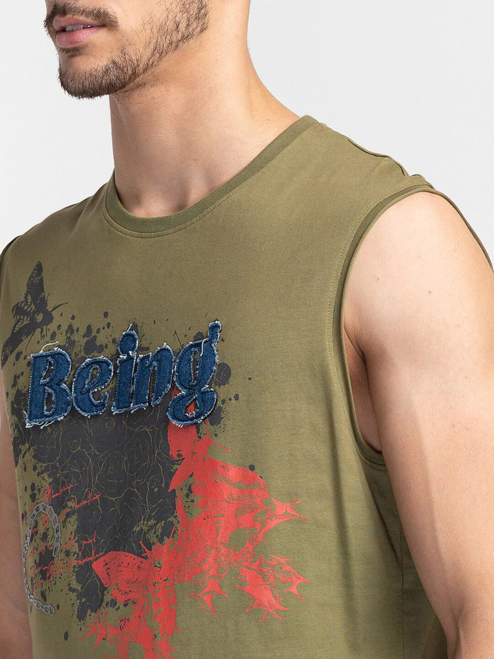 Being Human Graphic Printed Round Neck Sleeveless T-shirt
