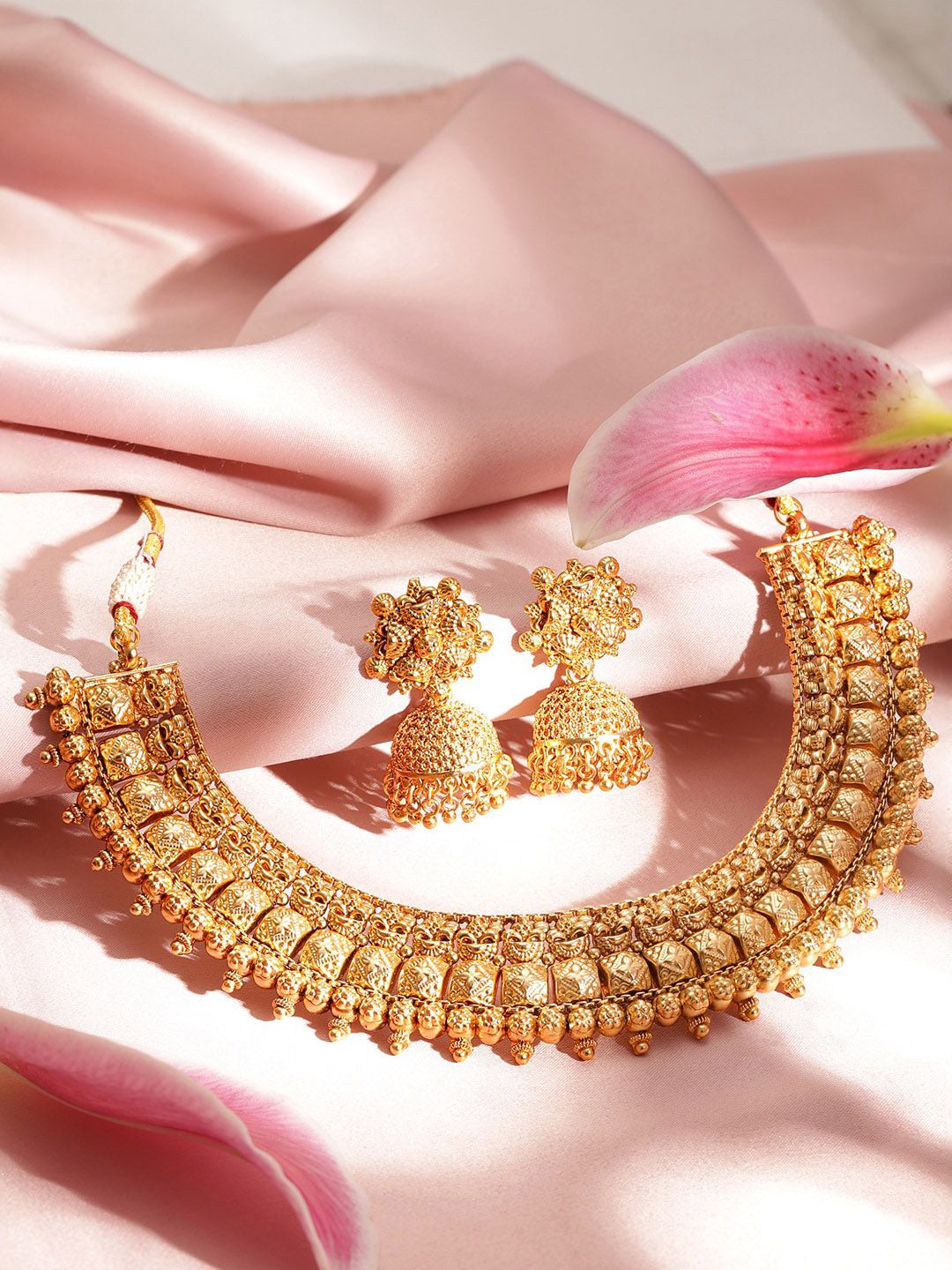Rubans 22k Gold-Plated Artificial Beads Beaded Royalty Exquisite Necklace & Earrings