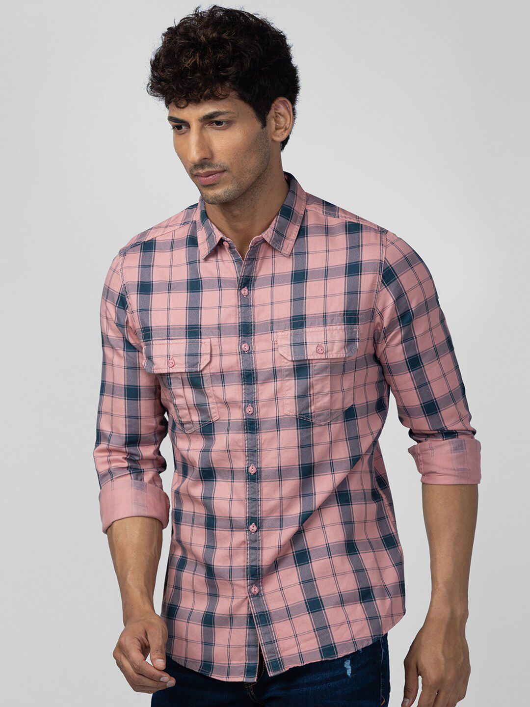 SPYKAR Men Slim Fit Tartan Checked Casual Cotton Shirt
