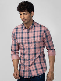 Spykar Men Slim Fit Tartan Memeriksa Baju Kapas Kasual
