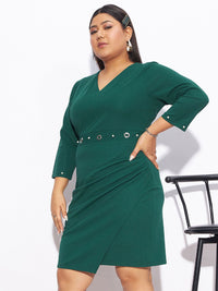 SASSAFRAS Curve Plus Size V-Neck Sheath Dress