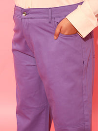 CURVY STREET Women Plus Size Lavender Printed Relaxed Straight Leg Pure Cotton Trousers