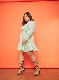 SASSAFRAS Curve Plus Size Floral Printed Crepe A-Line Dress