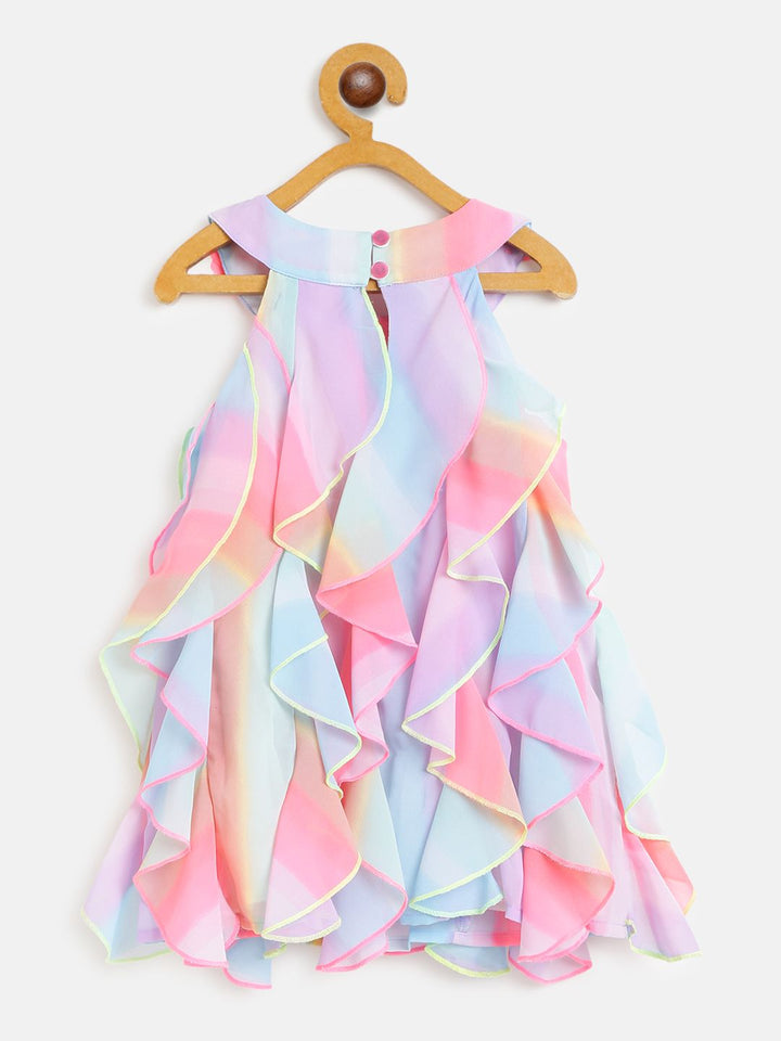 Nauti Nati Girls Pink & Blue Dyed Ruffled A-Line Dress
