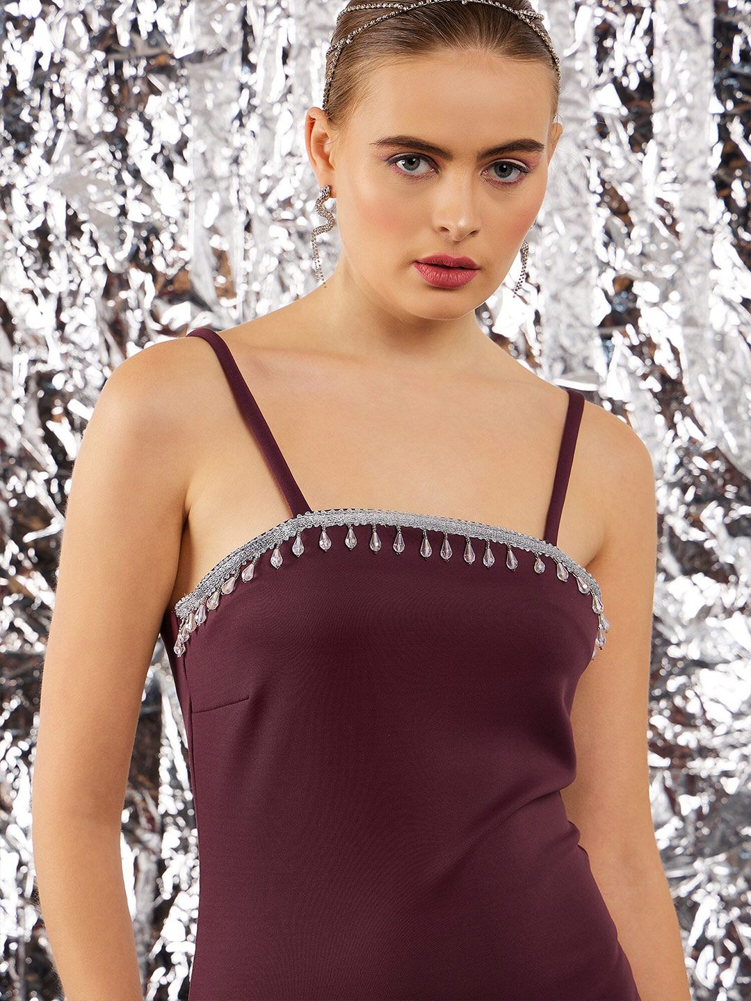 STREET 9 Burgundy Shoulder Straps Scuba Sheath Dress