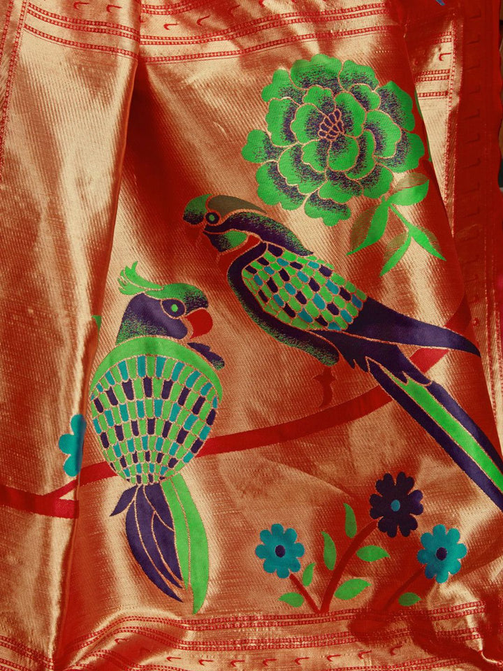 KALINI Ethnic Motifs Silk Blend Woven Paithani Saree with Blouse Piece